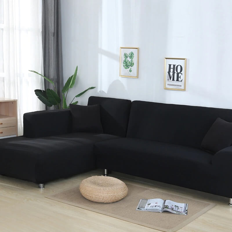 L-Shaped Jersey Sofa Cover - Black