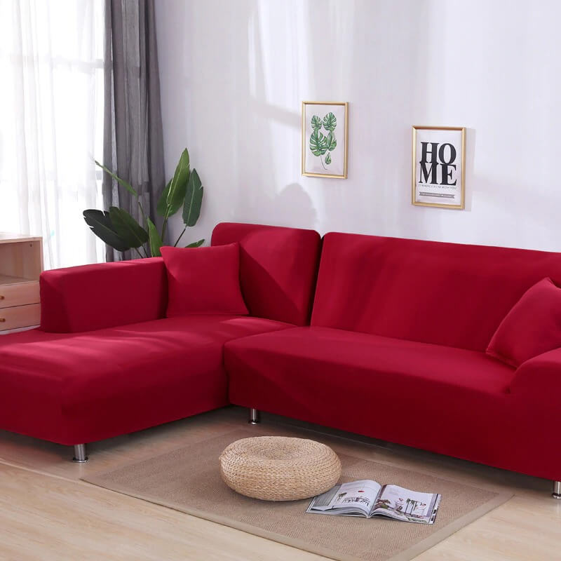 L-Shaped Jersey Sofa Cover - Maroon
