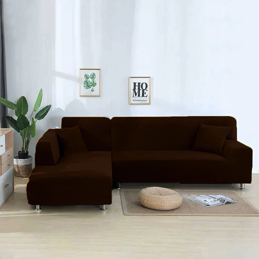L-Shaped Jersey Sofa Cover - Dark Brown