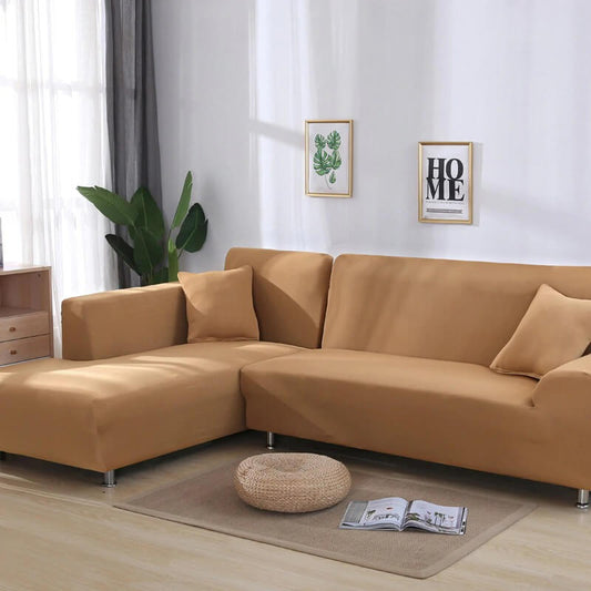 L-Shaped Jersey Sofa Cover - Fawn