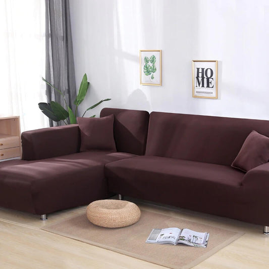 L-Shaped Jersey Sofa Cover - Light Brown