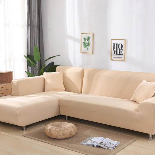 L-Shaped Jersey Sofa Cover - Light Fawn