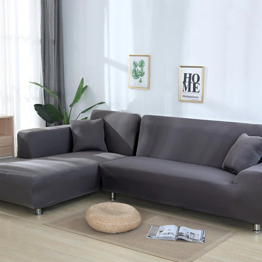 L-Shaped Jersey Sofa Cover - Light Grey