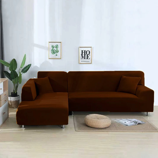 L-Shaped Jersey Sofa Cover - Medium Brown