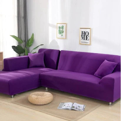 L-Shaped Jersey Sofa Cover - Purple